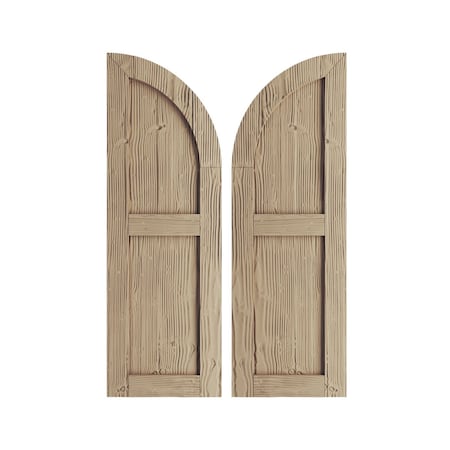 Sandblasted 2 Equal Flat Panel W/Quarter Round Arch Top Faux Wood Shutters, 15W X 46H